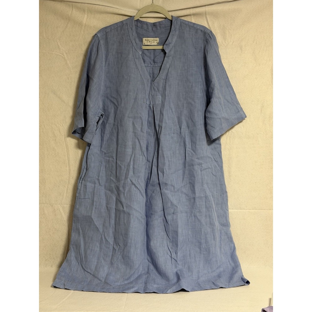 Haris Cotton, Made In Greece, linen midi dress, Blue, Women's XL